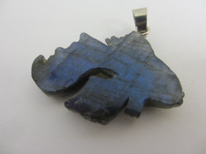 Labradorite  Fish Pendant Sterling Silver Bale Vintage Art Deco c1920