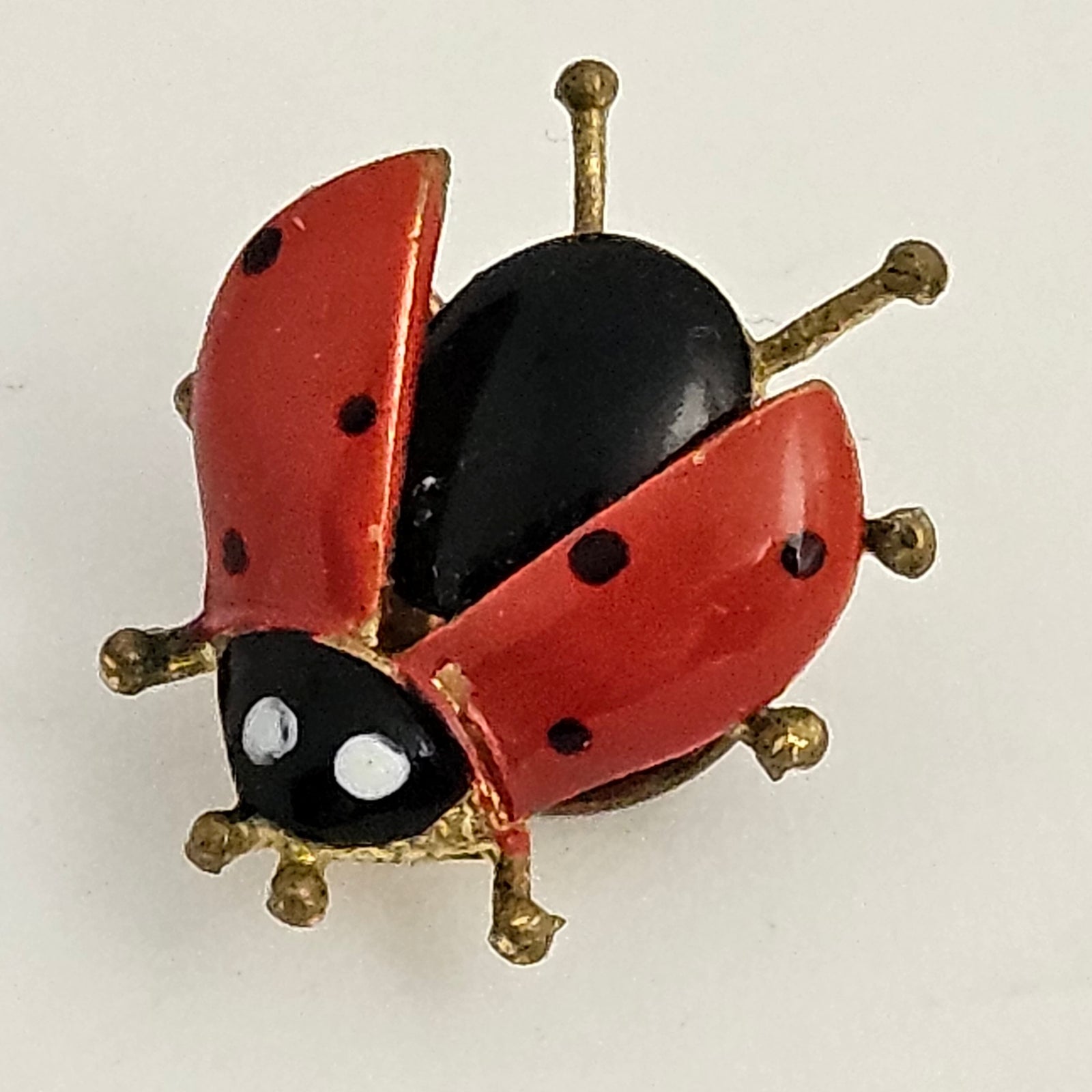 Ladybird or Lady Bug Enamel and Gilt Metal Brooch Vintage c1950
