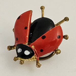 Ladybird or Lady Bug Enamel and Gilt Metal Brooch Vintage c1950