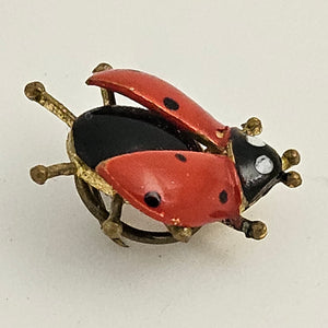 Ladybird or Lady Bug Enamel and Gilt Metal Brooch Vintage c1950
