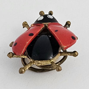 Ladybird or Lady Bug Enamel and Gilt Metal Brooch Vintage c1950