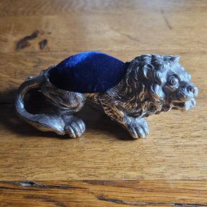 Lion Sewing Pin Cushion in Sterling Silver Vintage Hallmarked 1982