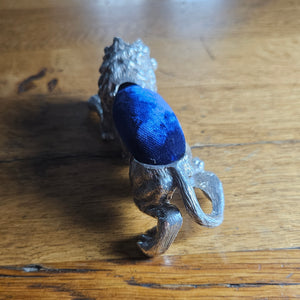 Lion Sewing Pin Cushion in Sterling Silver Vintage Hallmarked 1982