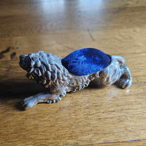 Lion Sewing Pin Cushion in Sterling Silver Vintage Hallmarked 1982