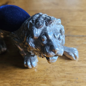 Lion Sewing Pin Cushion in Sterling Silver Vintage Hallmarked 1982