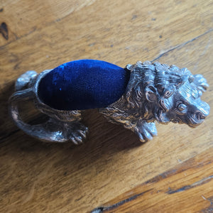 Lion Sewing Pin Cushion in Sterling Silver Vintage Hallmarked 1982