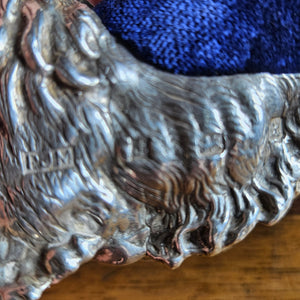 Lion Sewing Pin Cushion in Sterling Silver Vintage Hallmarked 1982