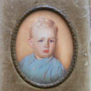 Miniature Oil Portrait in Leather Case Photo Frame Vintage c1950