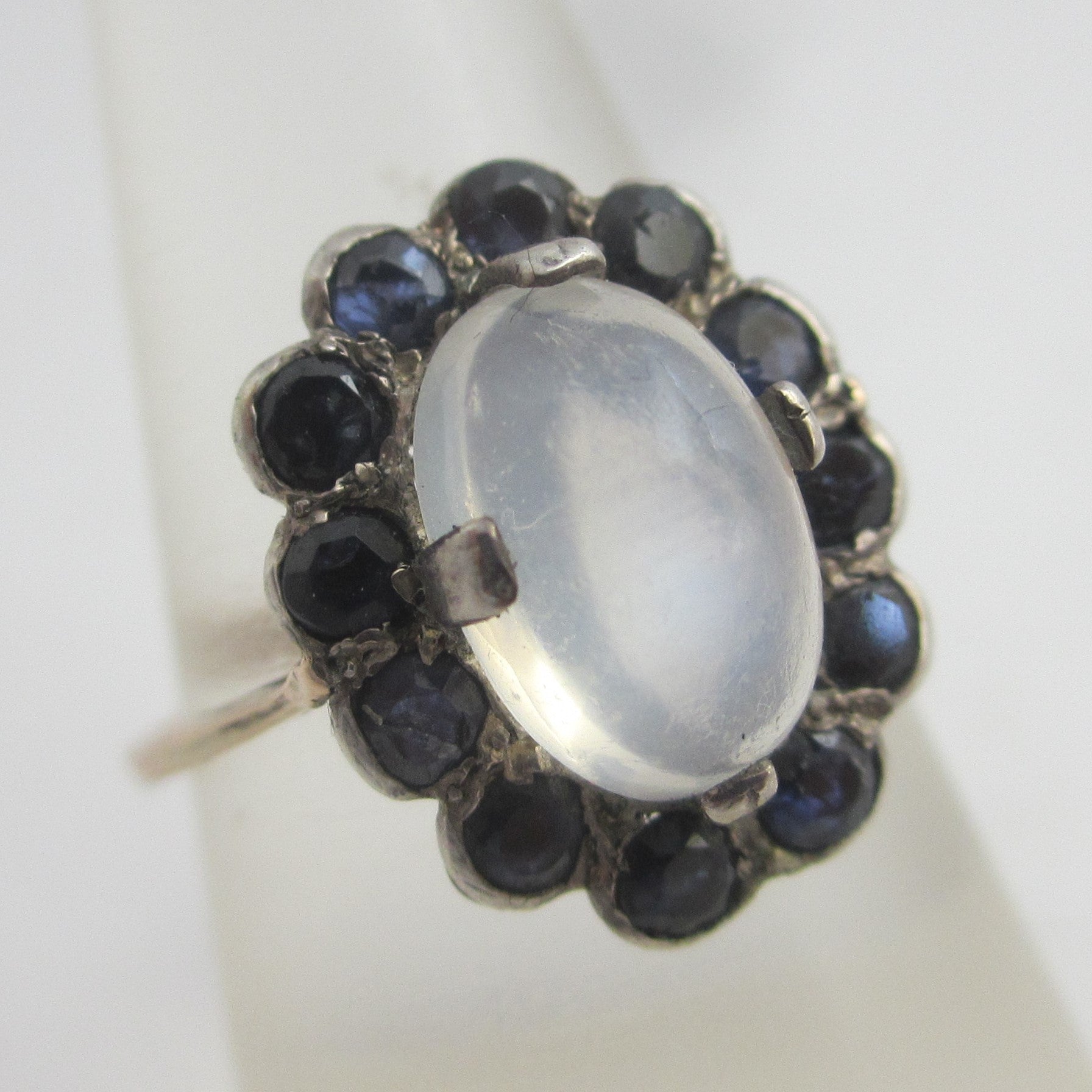 Cabochon Moonstone Sapphire Spinel 18k Gold Ring Vintage Art Deco Size UK N+