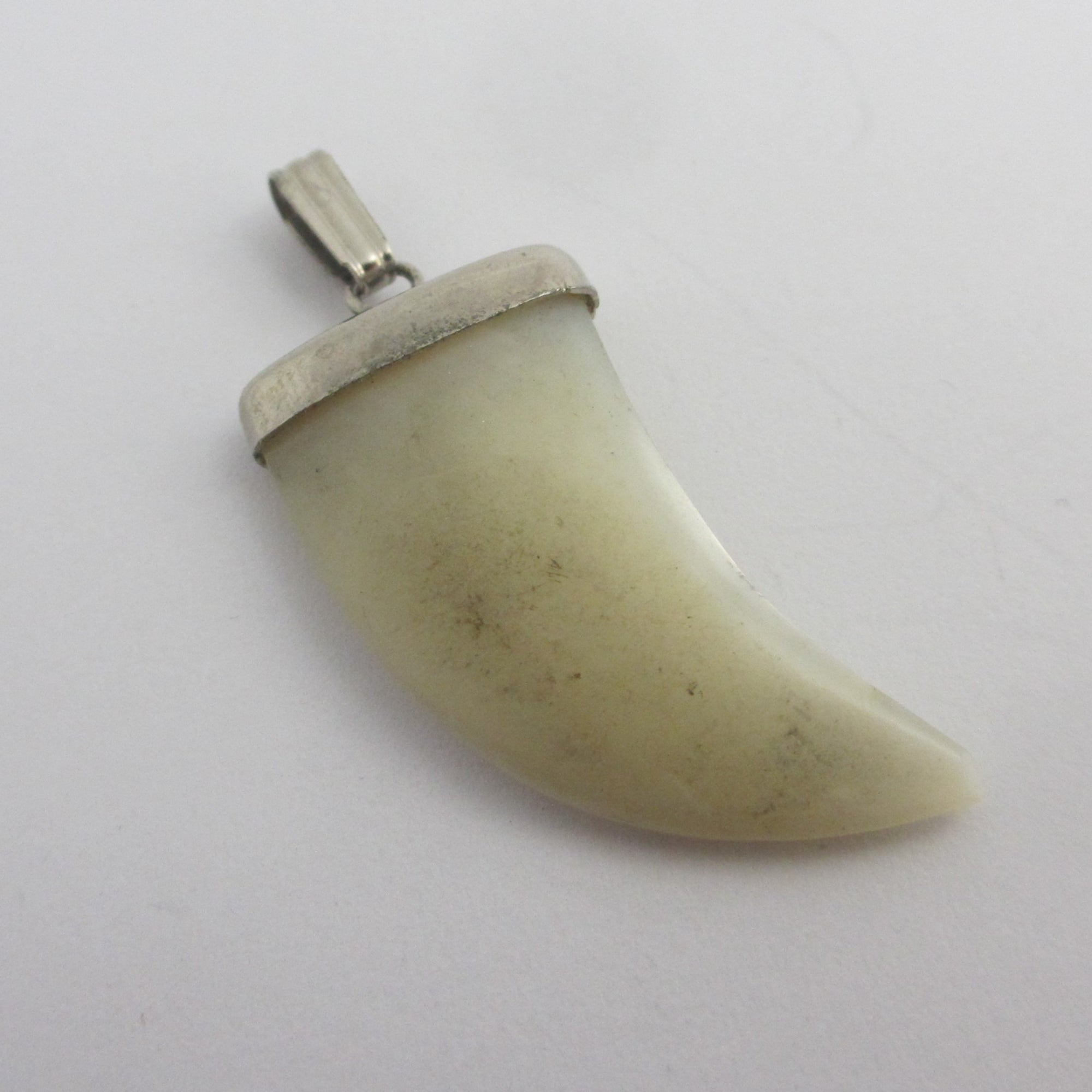 Mother of Pearl Tooth or Claw Pendant or Charm Vintage c1980