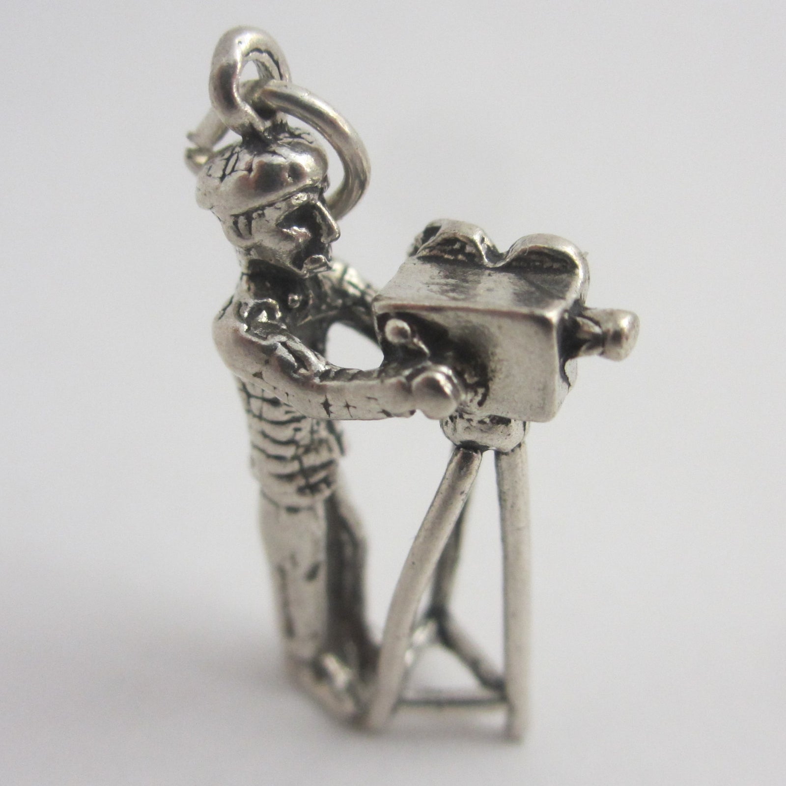Rare Movie Camera Man Sterling Silver Vintage Charm or Pendant c1960