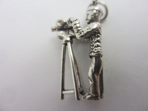 Rare Movie Camera Man Sterling Silver Vintage Charm or Pendant c1960
