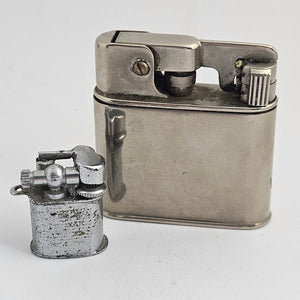 Pair of Nickel Silver Petrol Lighters One Pygmy Vintage Art Deco