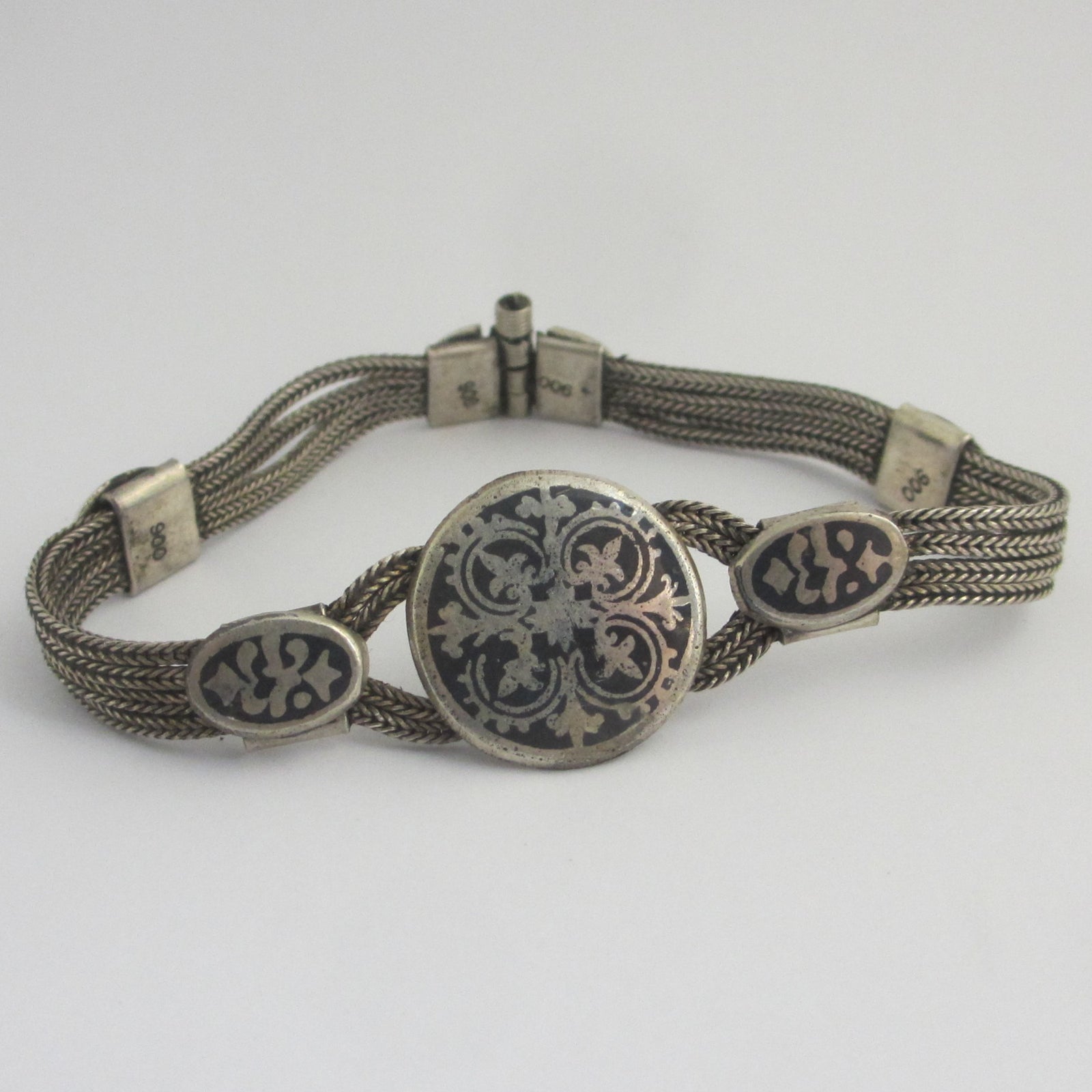 Niello Silver Bracelet Vintage Art Deco c1920