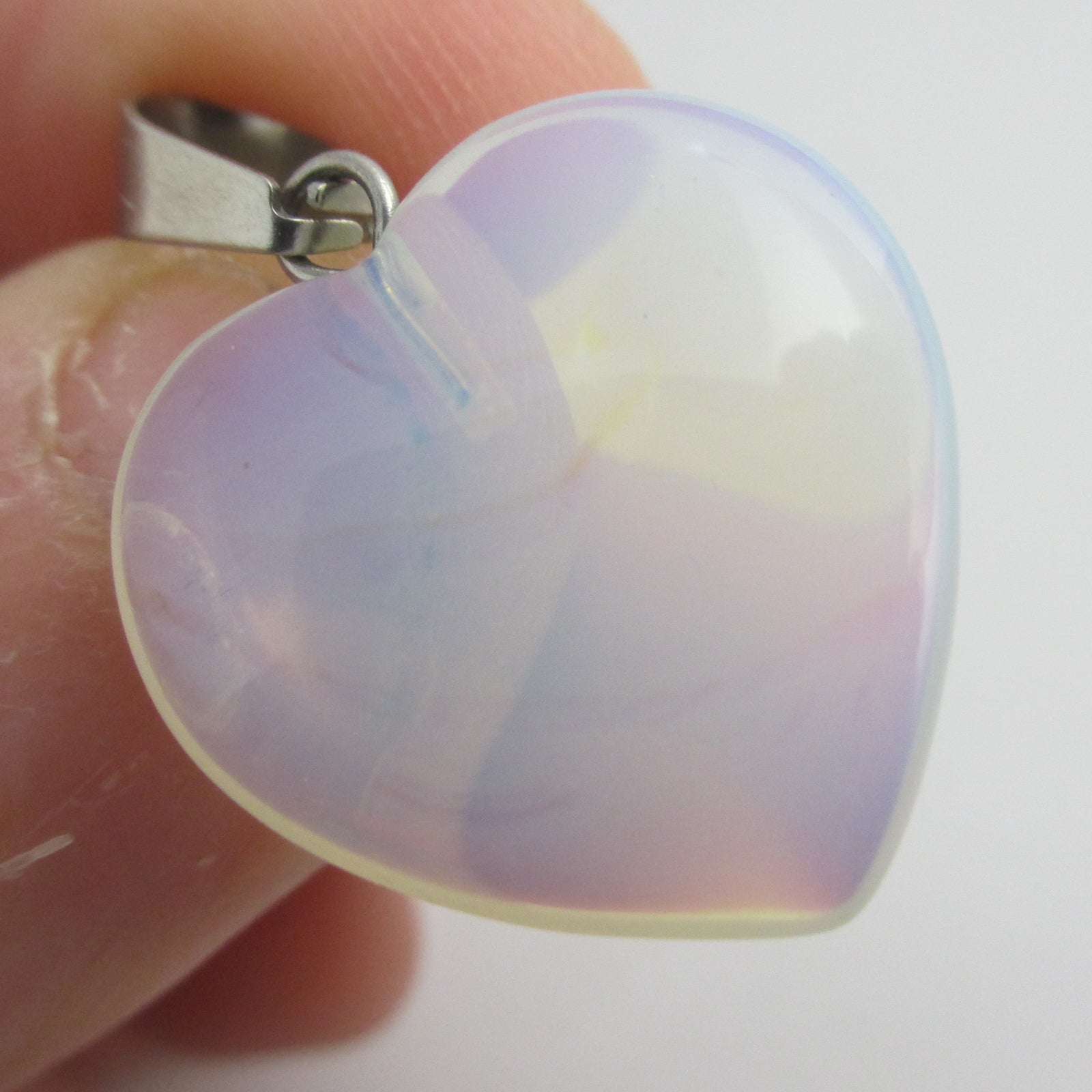 Opaline Stone Heart Pendant Sterling Silver Bale Vintage c1980