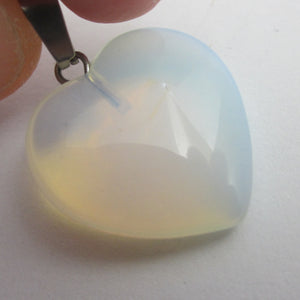 Opaline Stone Heart Pendant Sterling Silver Bale Vintage c1980