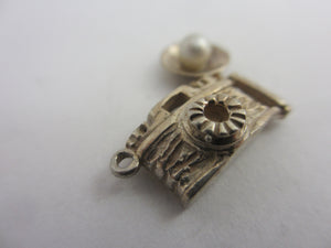 Pearl Flash Photo Camera Sterling Silver Charm or Pendant Vintage c1960
