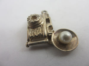 Pearl Flash Photo Camera Sterling Silver Charm or Pendant Vintage c1960