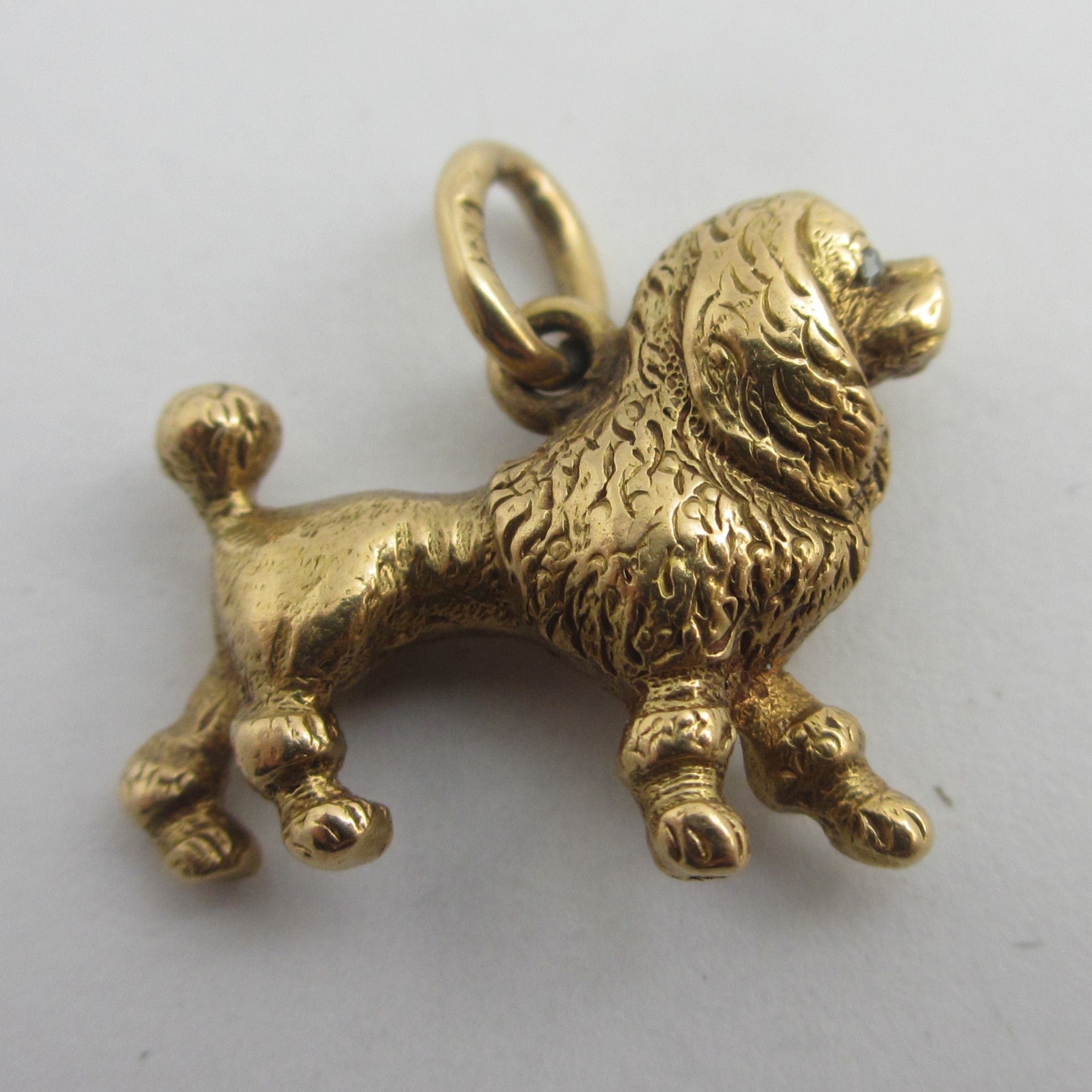 Poodle Dog 18k Gold Charm or Pendant Diamond Eye Vintage Art Deco c1920