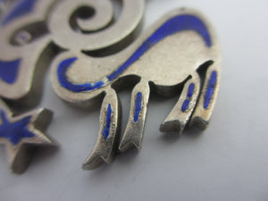 Aries the Ram Sterling Silver & Enamel Pendant Vintage c1950