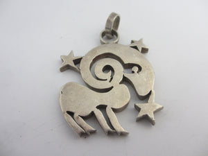 Aries the Ram Sterling Silver & Enamel Pendant Vintage c1950