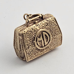 Rare Medicine Medical Doctor Bag Tools inside 9k Gold Charm or Pendant Vintage c1960