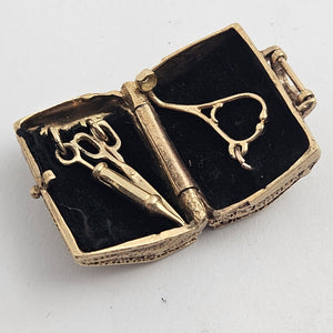 Rare Medicine Medical Doctor Bag Tools inside 9k Gold Charm or Pendant Vintage c1960