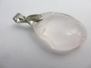 Rose Quartz Agate Lucky Bean Pendant Vintage Art Deco c1920