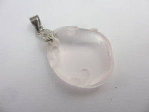 Rose Quartz Agate Lucky Bean Pendant Vintage Art Deco c1920