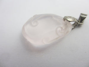 Rose Quartz Agate Lucky Bean Pendant Vintage Art Deco c1920