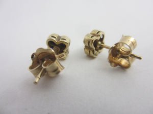 Sapphire and Diamond Daisy Flower Stud Earrings 9k Gold Vintage c1980