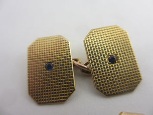 Sapphire Spinel 9k Gold Cufflinks Vintage 1953