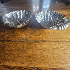 Pair of Sea Shell Serving Dishes Sterling Silver Vintage c1950