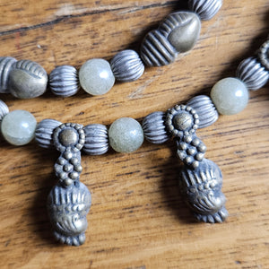 Silver and Agate Dangling Pendant Necklace Vintage Art Deco