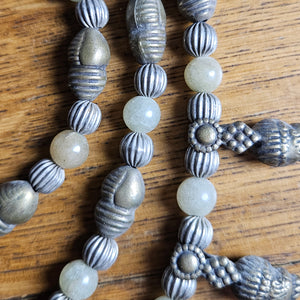 Silver and Agate Dangling Pendant Necklace Vintage Art Deco