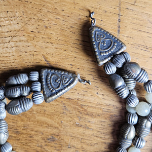 Silver and Agate Dangling Pendant Necklace Vintage Art Deco