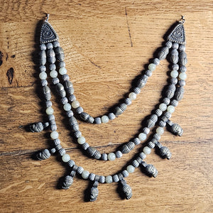 Silver and Agate Dangling Pendant Necklace Vintage Art Deco