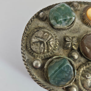 Silver Trinket or Pill Box Jadeite Carnelian Agate and Crystal Vintage Art Deco