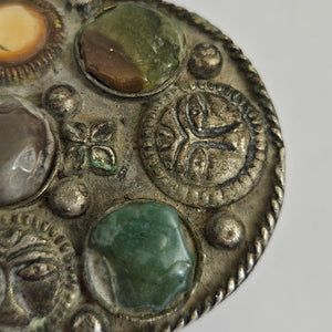 Silver Trinket or Pill Box Jadeite Carnelian Agate and Crystal Vintage Art Deco
