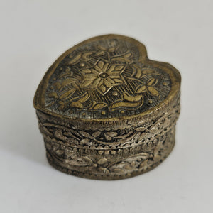 Heart Shape Silver Trinket Pill Box Vintage Art Deco c1920