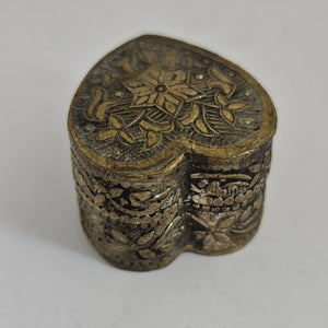 Heart Shape Silver Trinket Pill Box Vintage Art Deco c1920