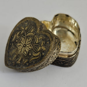 Heart Shape Silver Trinket Pill Box Vintage Art Deco c1920