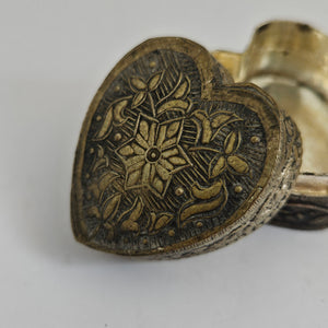 Heart Shape Silver Trinket Pill Box Vintage Art Deco c1920