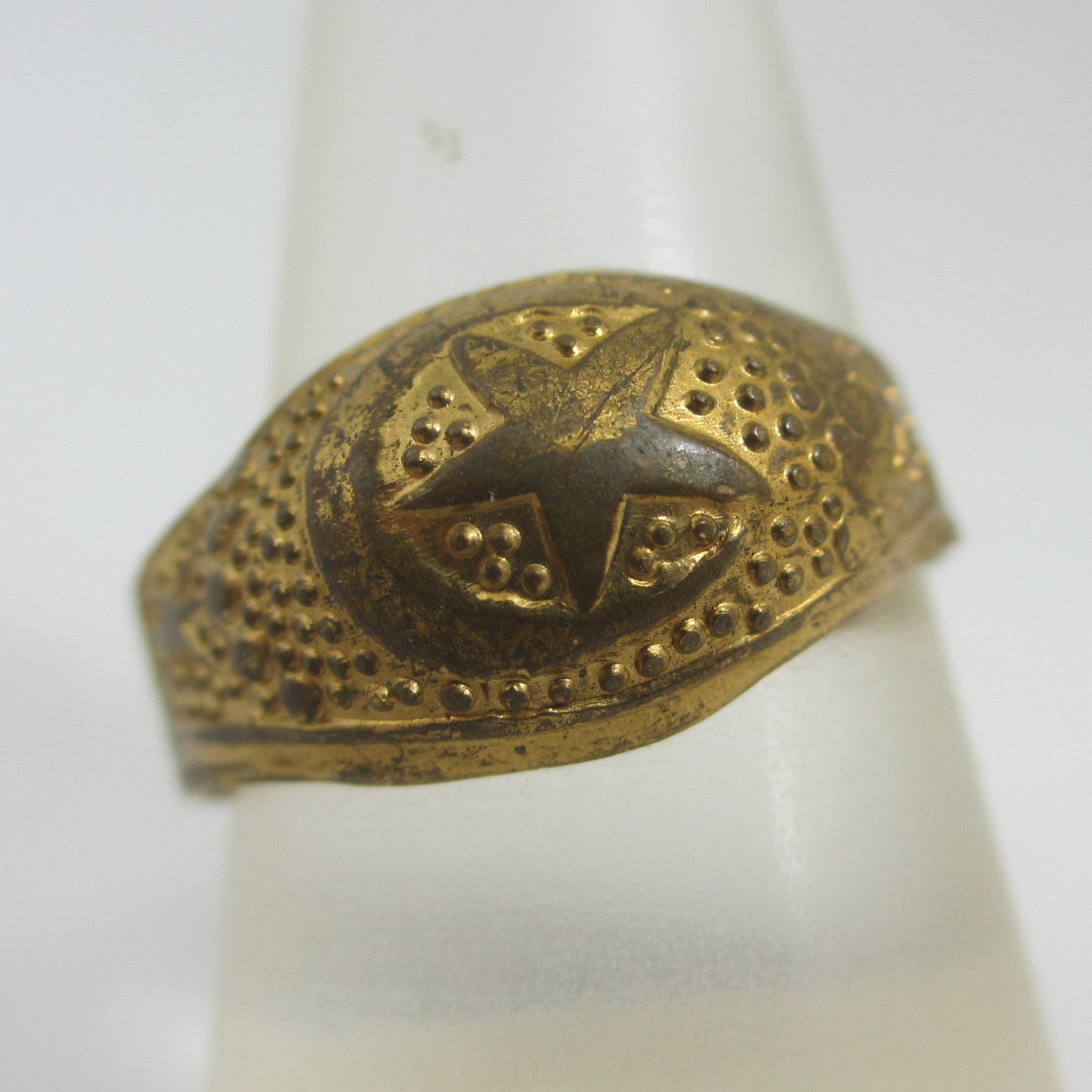 Star and Crescent Moon Gilt Metal Ring Vintage Art Deco c1920