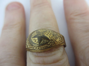 Star and Crescent Moon Gilt Metal Ring Vintage Art Deco c1920