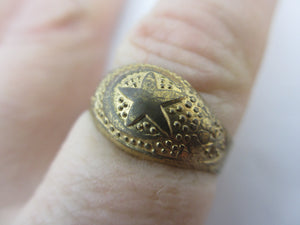 Star and Crescent Moon Gilt Metal Ring Vintage Art Deco c1920