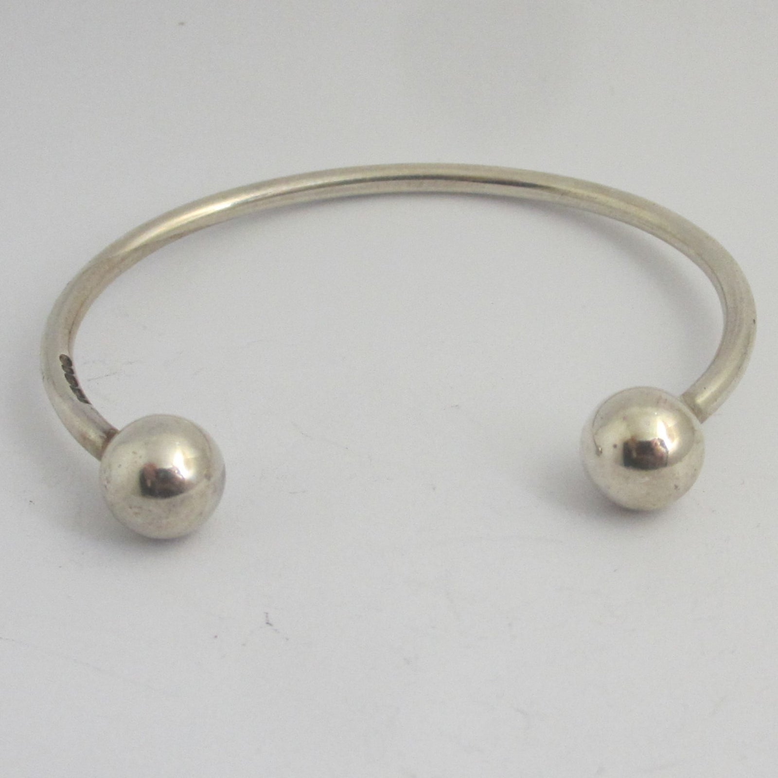 Sterling Silver Ball Ends Bangle Bracelet Vintage English Hallmark