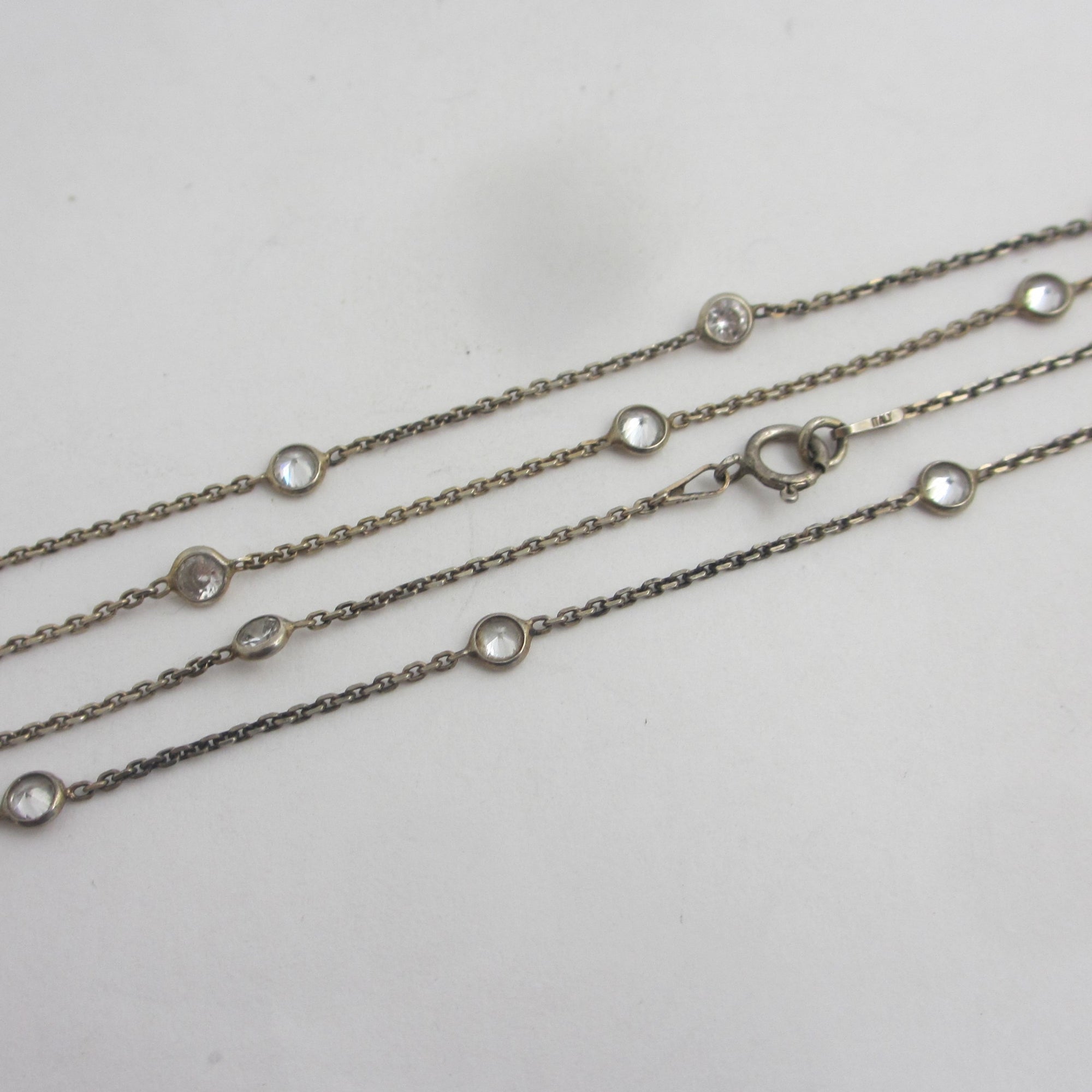 Sterling Silver and Paste Flapper Long Guard Chain Necklace 99cm Vintage Art Deco c1920