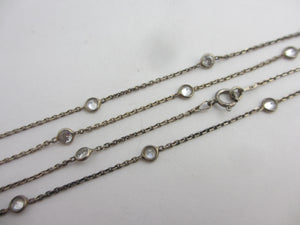 Sterling Silver and Paste Flapper Long Guard Chain Necklace 99cm Vintage Art Deco c1920