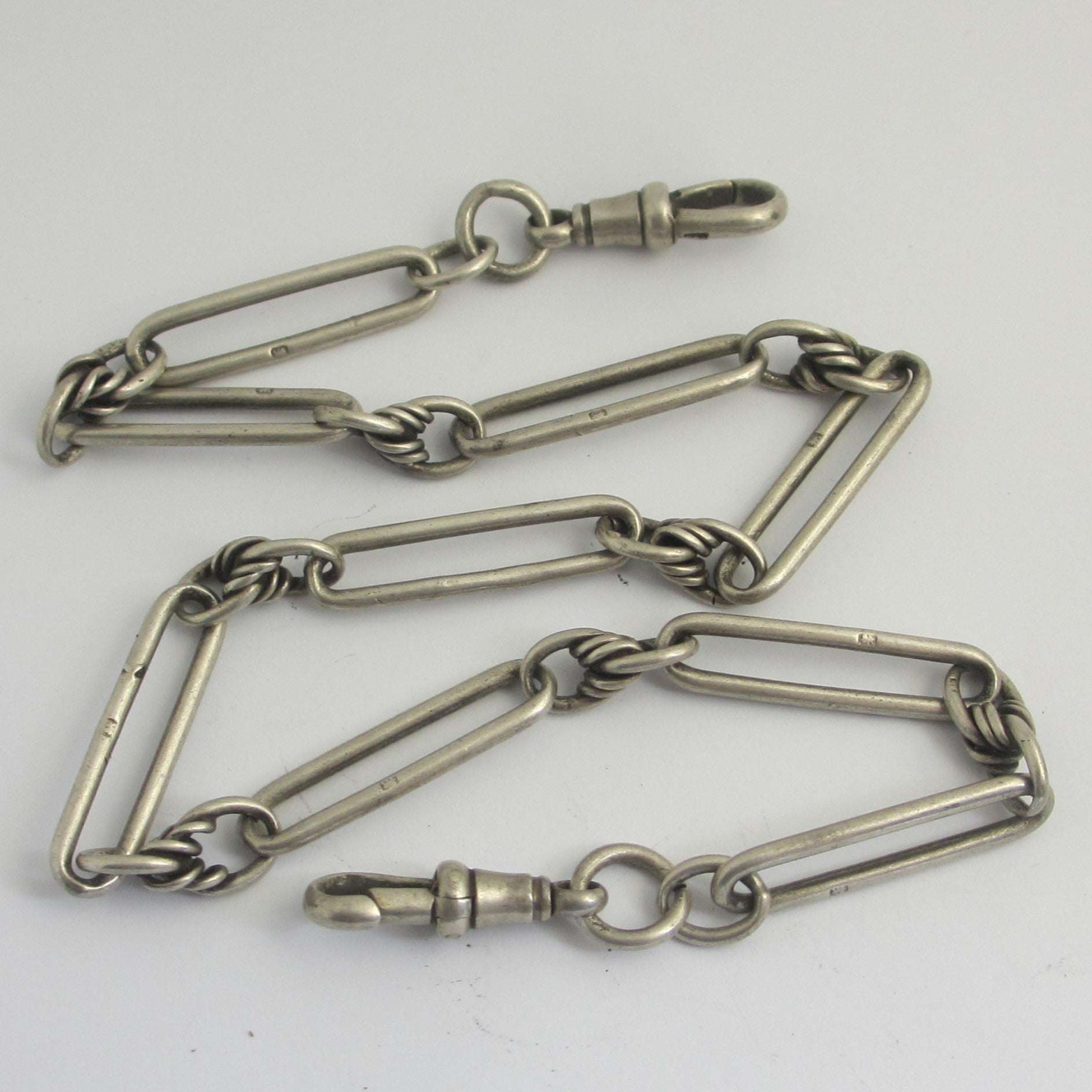 Trombone Link Chester Sterling Silver Albert Watch Chain Necklace Vintage Art Deco 1921